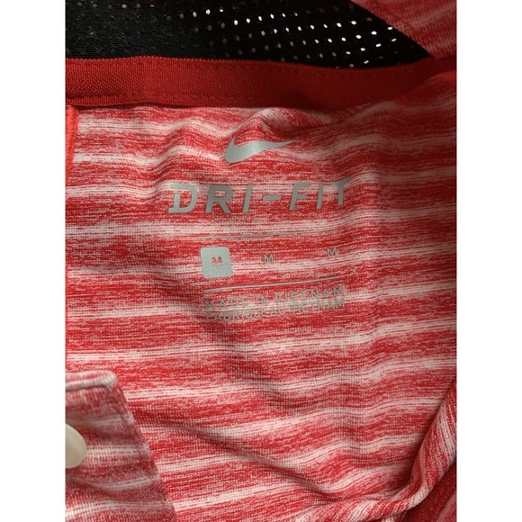 Nike dri fit polo shirt men's medium red striped ‎ 100% polyester - Picture 2 of 9